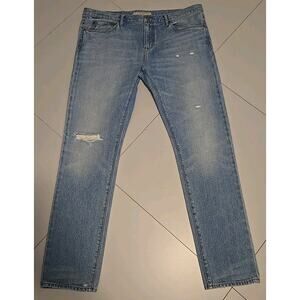 Burberry Brit Men’s Jeans Slim 40x34 Blue Light Wash Distressed Ripped Fringe